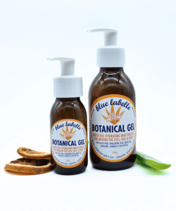 Glow Botanical Gel, refreshing and multi-tasking aloe vera gel with hyaluronic acid, green tea, squalane, pea peptide. Use as eye gel, face moisturiser, after sun and more.